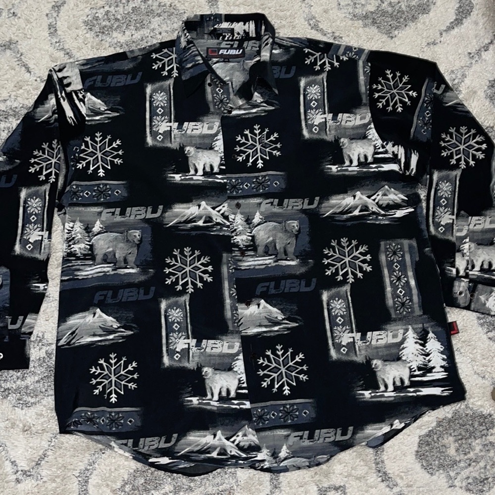 Vintage panda /Fubu Monogram Button Front shirt